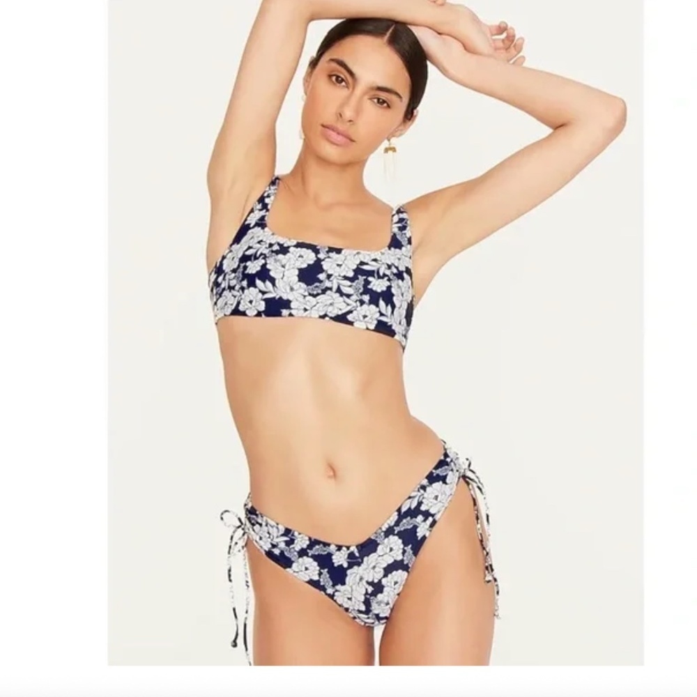 J. Crew Navy And White Floral Tie-Side Bikini